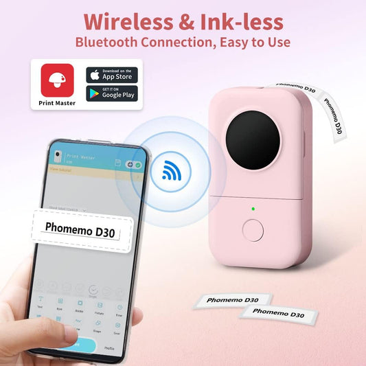 D30 Bluetooth Label Printer - Monochrome, Portable, Rechargeable, Compatible with Ios & Android
