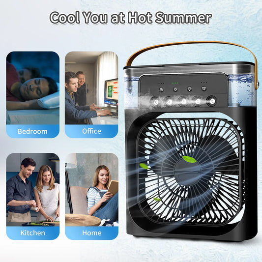 Portable Air Conditioners, Personal Air Cooler with Timer, 3 Speeds & 7 Colors Nightlight, USB Mini Cooler Fan for Bedroom, Office, Quiet, Black