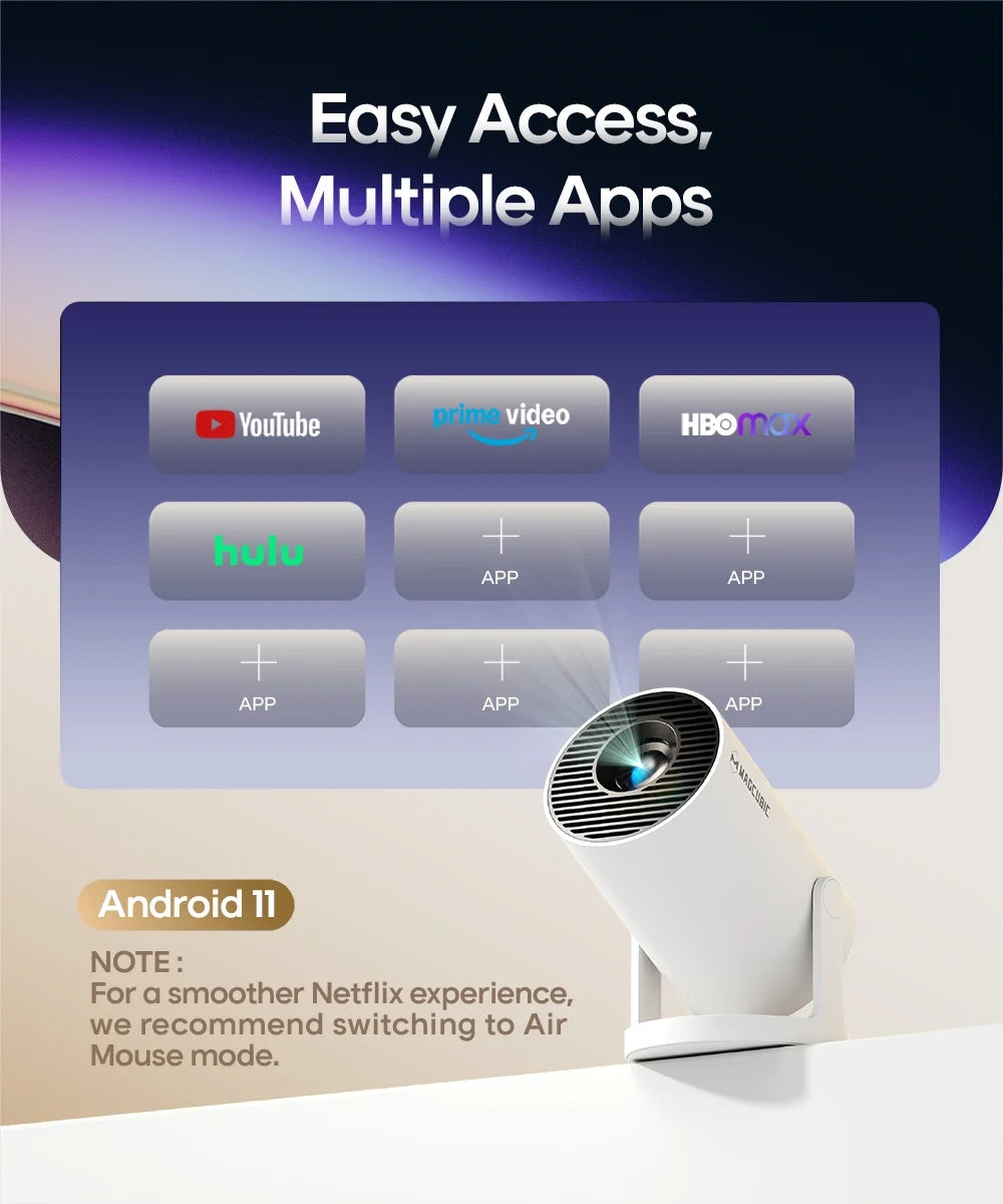 Projector 4K 1080P Supported with Wifi and Bluetooth, Portable Mini Projector, 180° Rotatable Home Theater, Compatible for Laptop, PC, Smartphone