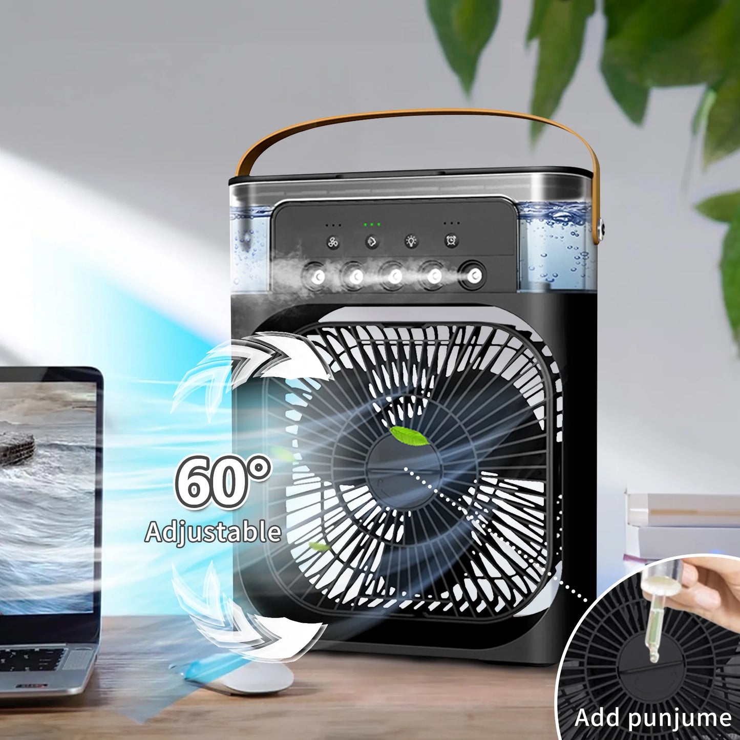 Portable Air Conditioners, Personal Air Cooler with Timer, 3 Speeds & 7 Colors Nightlight, USB Mini Cooler Fan for Bedroom, Office, Quiet, Black
