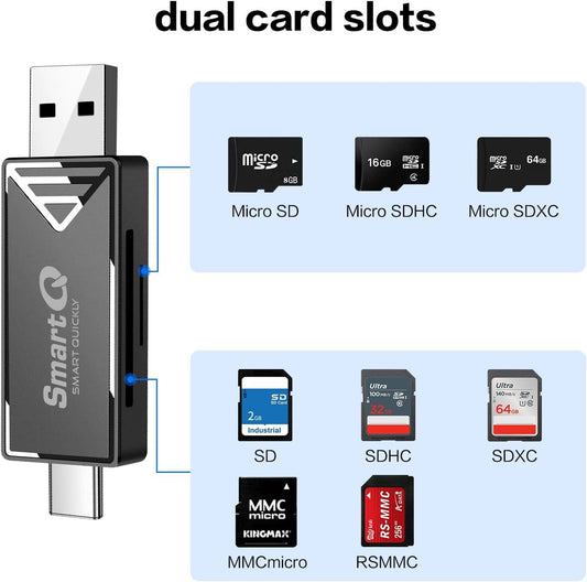 Smartq 2-In-1 USB-C & USB 3.0 SD Card Reader – Compatible with SDXC, SDHC, SD,