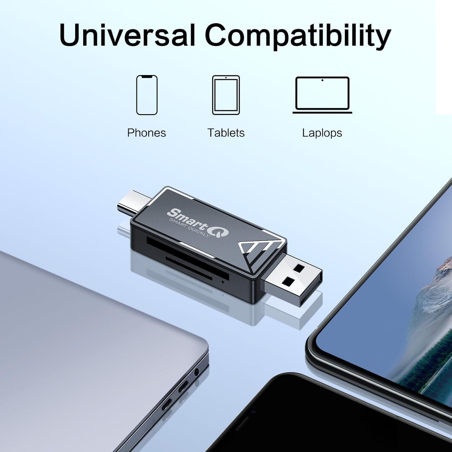Smartq 2-In-1 USB-C & USB 3.0 SD Card Reader – Compatible with SDXC, SDHC, SD,
