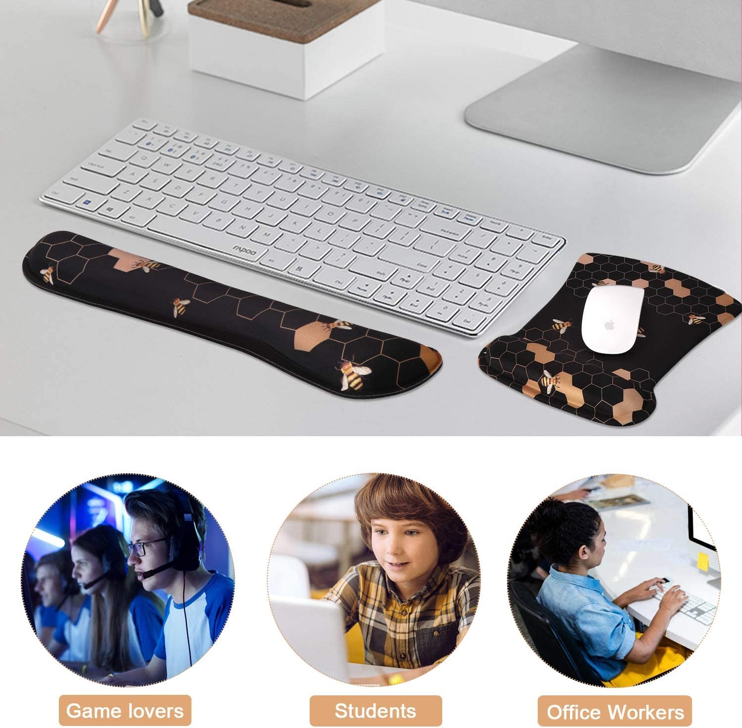 Ergonomic Mouse Pad with Wrist Rest, Keyboard Wrist Rest Mouse Wrist Rest, Made of Memory Foam, Easy Typing and Relieve Wrist Pain for Computer Keyboard Office (A-Honeycomb)