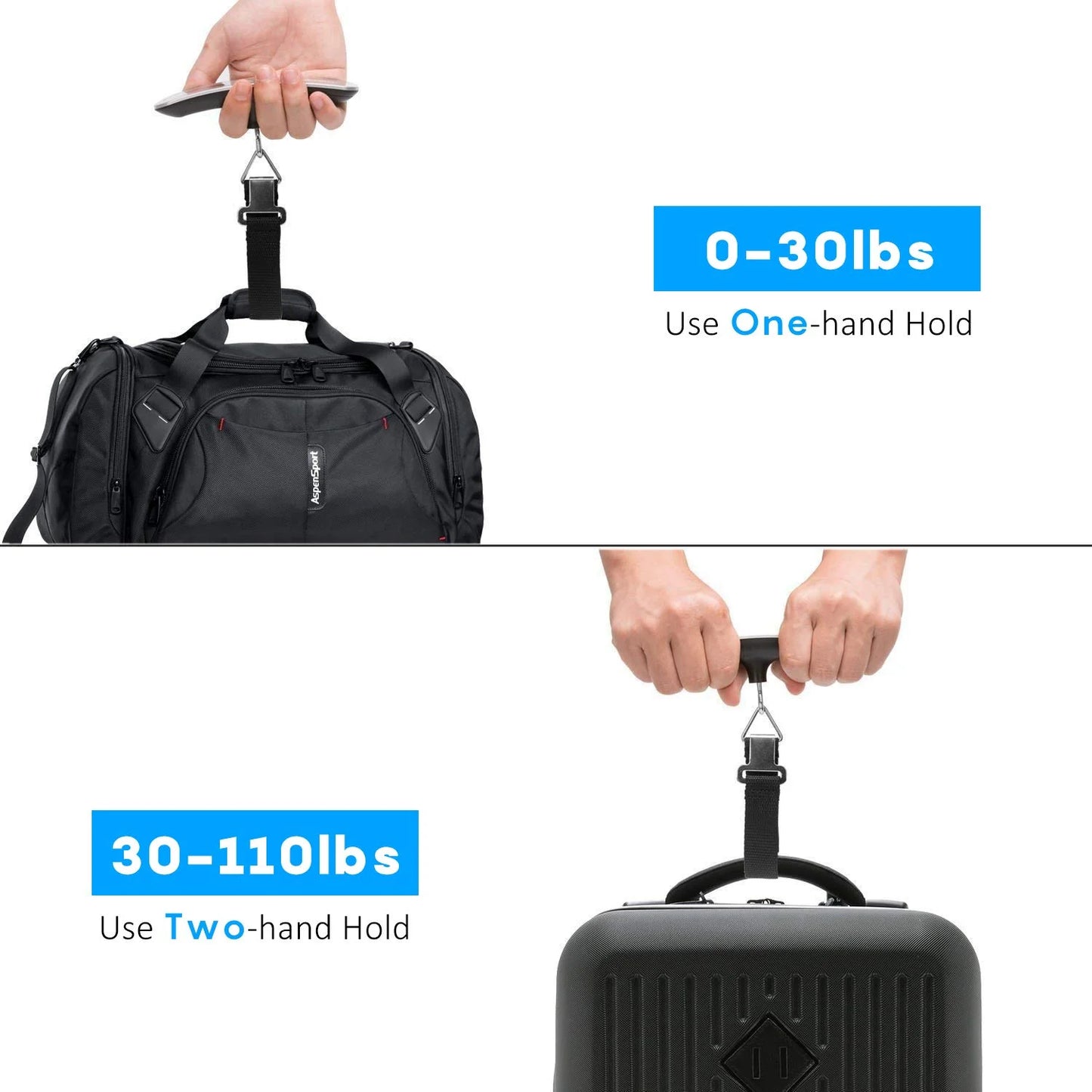 Digital Luggage Scale, Gift for Traveler Suitcase Handheld Weight Scale, Suitcase Weight Scale with Hook Travel Accessories for Portable Hanging Baggage 110Lbs (Silver)