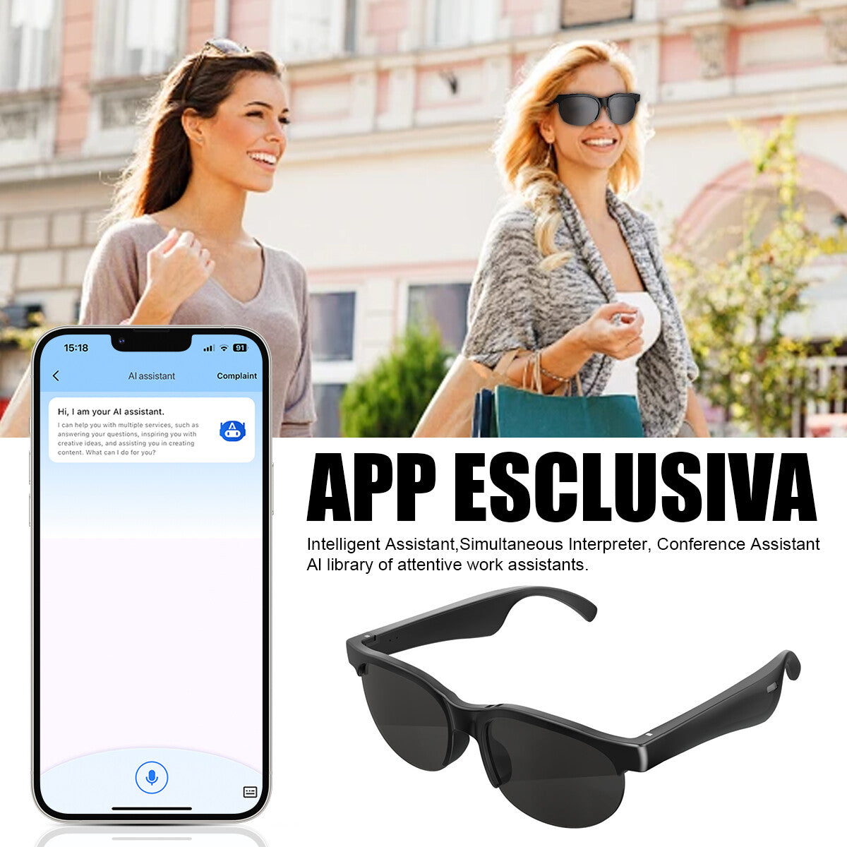 Smart Glasses AI Bluetooth Glasses with 144+ Translation for Men & Woman Travel