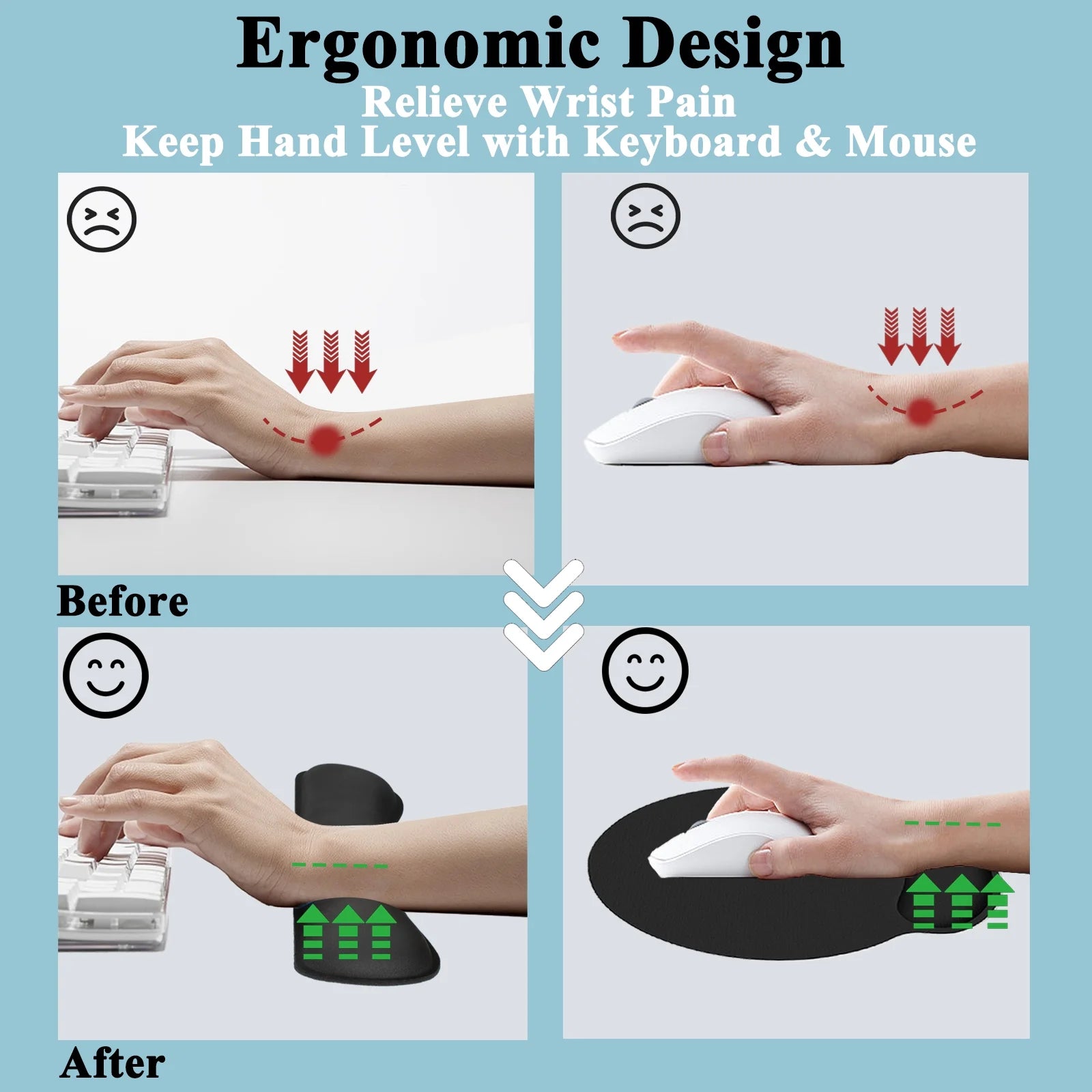 4 Piece Wrist Rest for Keyboard, Ergonomic Mouse Pad with Wrist Rest, 18.5'' Memory Foam Wrist Rest Set for Computer, Laptop, Home & Office, Easy Typing Pain Relief