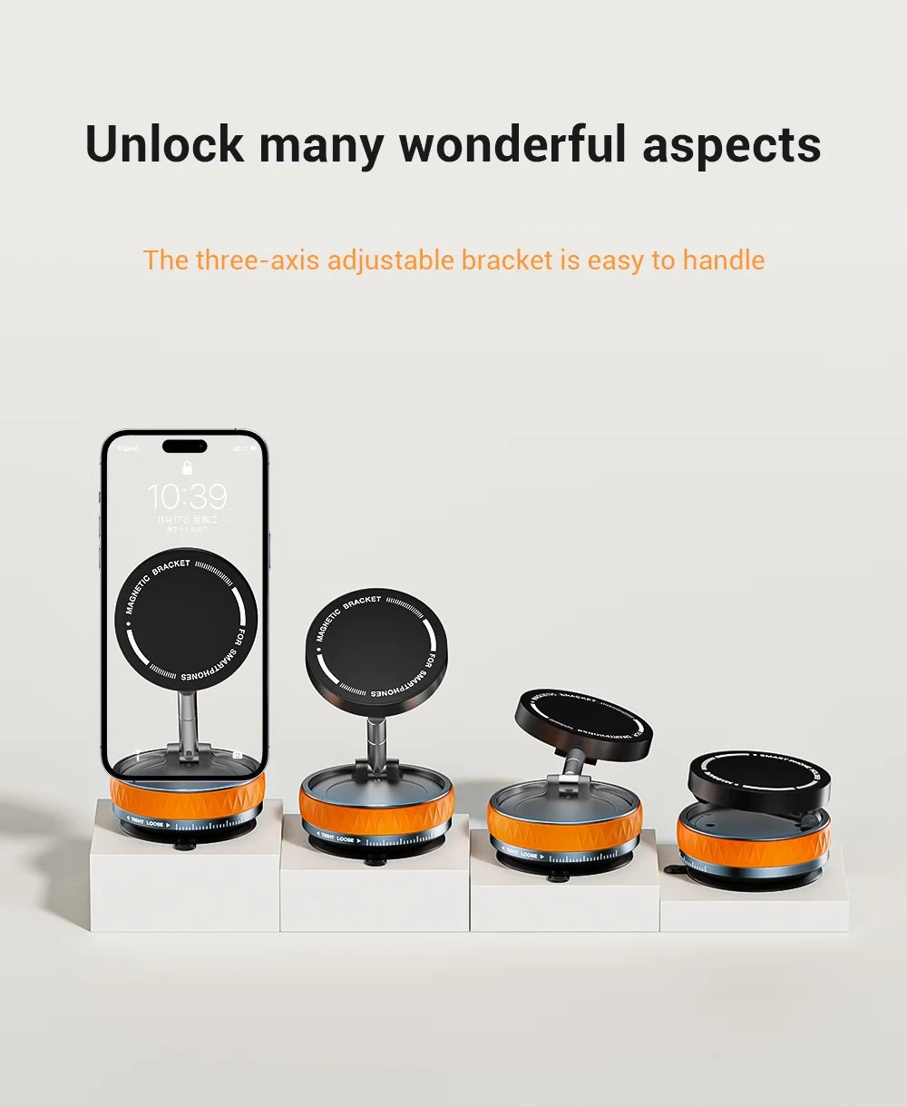 Magnetic Phone Holder, Upgraded Aluminum Alloy, 360 ° Rotatable and Foldable Design, with Vacuum Suction Cup - Perfect for Car Dashboard, Bathroom Tiles, and Glass Surfaces