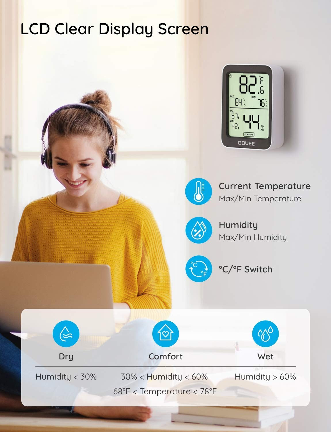 Govee Hygrometer Thermometer H5075, Bluetooth Indoor Room Temperature