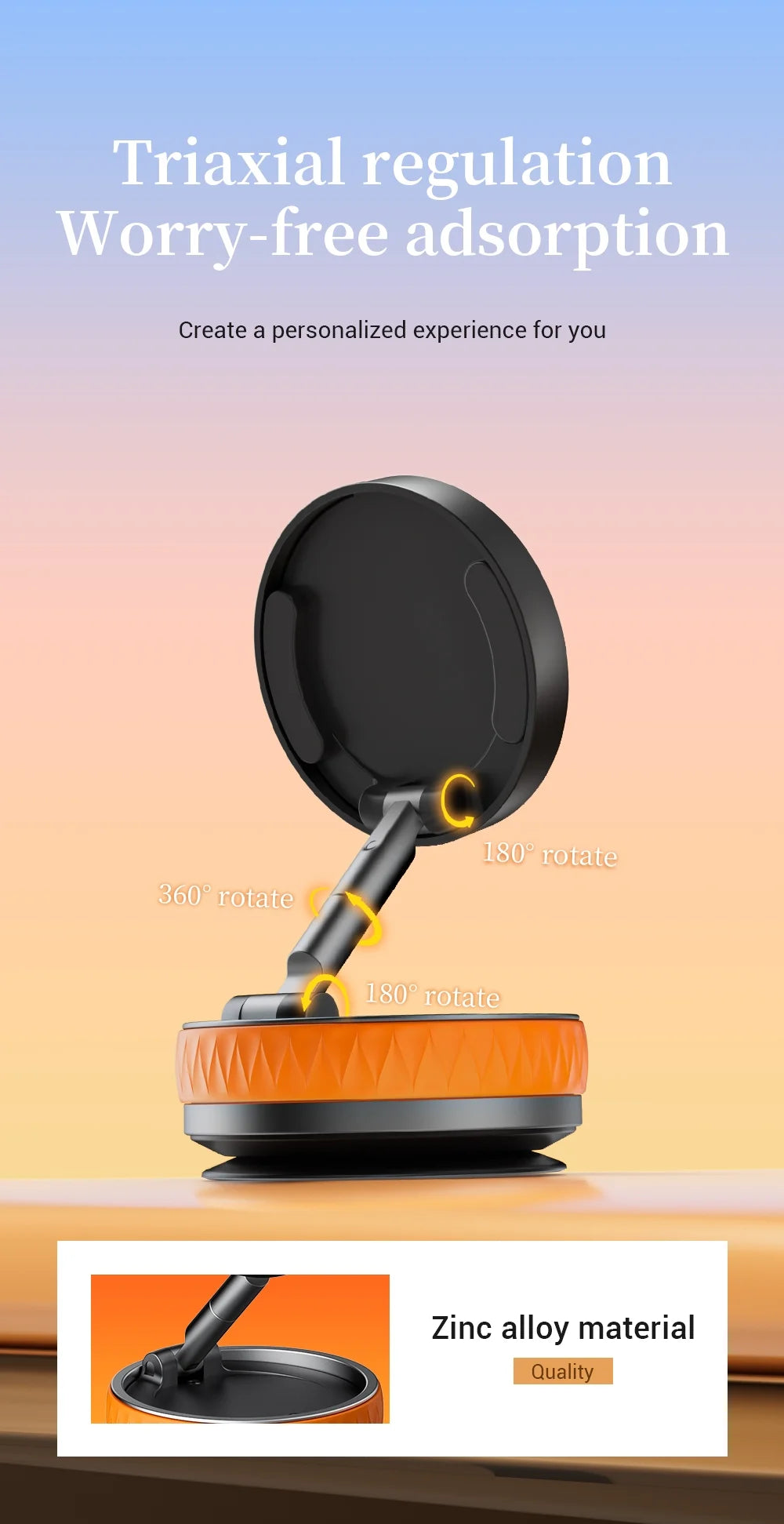 Magnetic Phone Holder, Upgraded Aluminum Alloy, 360 ° Rotatable and Foldable Design, with Vacuum Suction Cup - Perfect for Car Dashboard, Bathroom Tiles, and Glass Surfaces