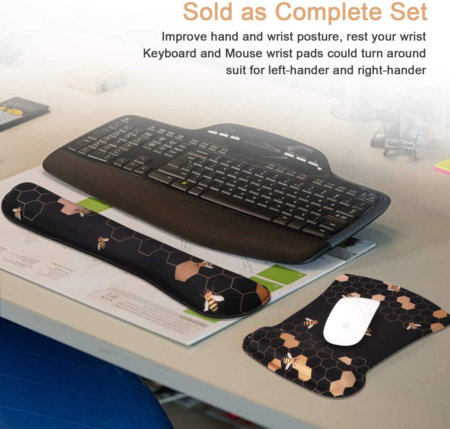 Ergonomic Mouse Pad with Wrist Rest, Keyboard Wrist Rest Mouse Wrist Rest, Made of Memory Foam, Easy Typing and Relieve Wrist Pain for Computer Keyboard Office (A-Honeycomb)