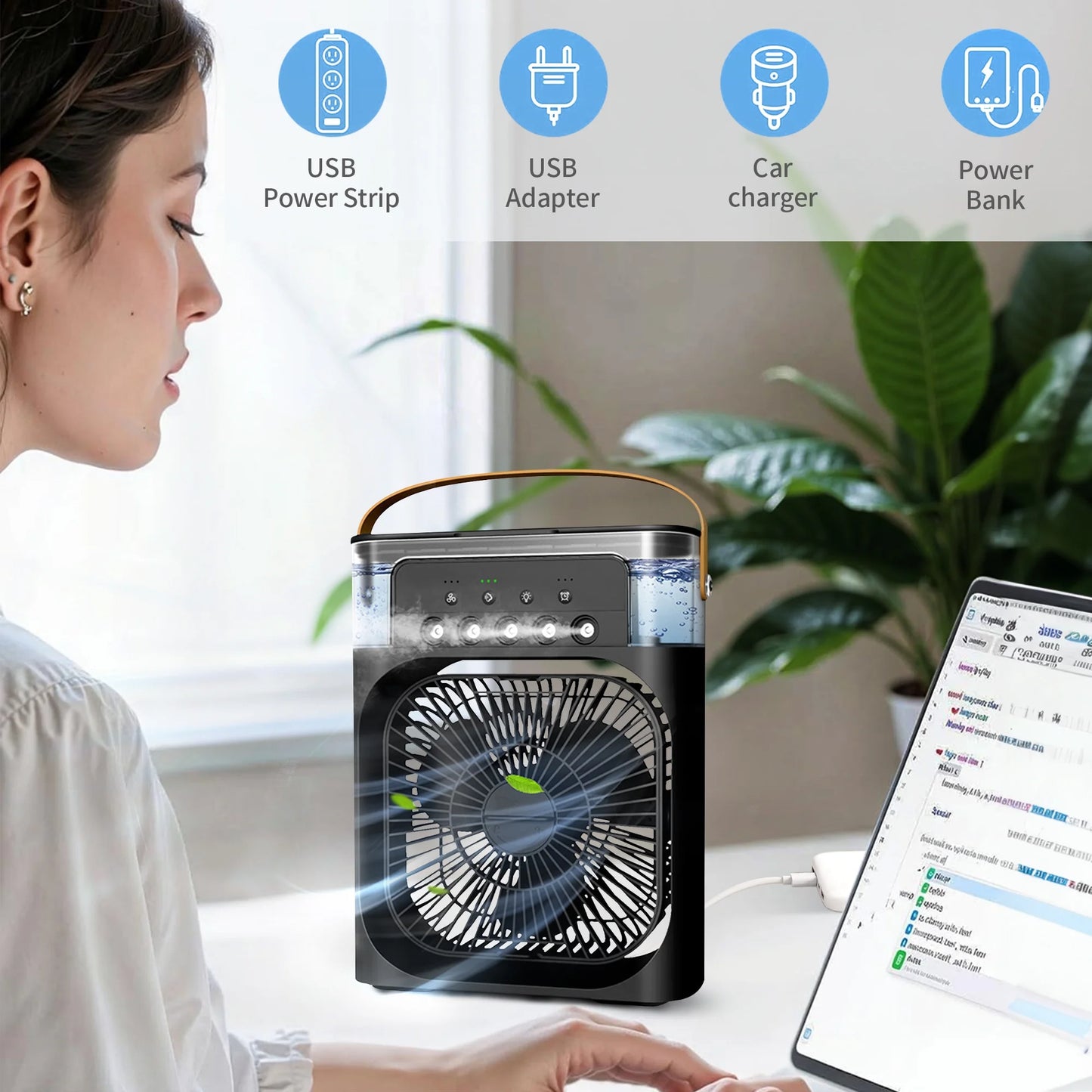 Portable Air Conditioners,  Personal Air Cooler with Timer, 3 Speeds & 7 Colors Nightlight, USB Mini Cooler Fan for Bedroom, Office, Quiet, Black
